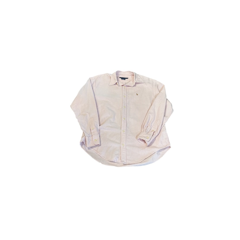 Ralph Lauren‎ Boys Pink White Striped Cotton Oxford Button Down Shirt Size 10